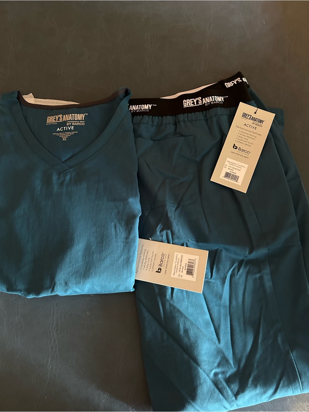 Grey's Anatomy Active V-Neck Scrub Top & Pant Set - Teal XLarge Brand New wTags